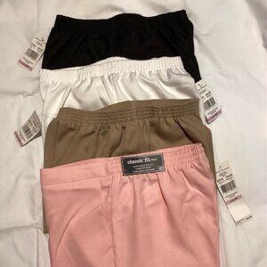 Four Pair NWT Alfred Dunner Pants Size 6 Petite Pink, Tan, Black, White